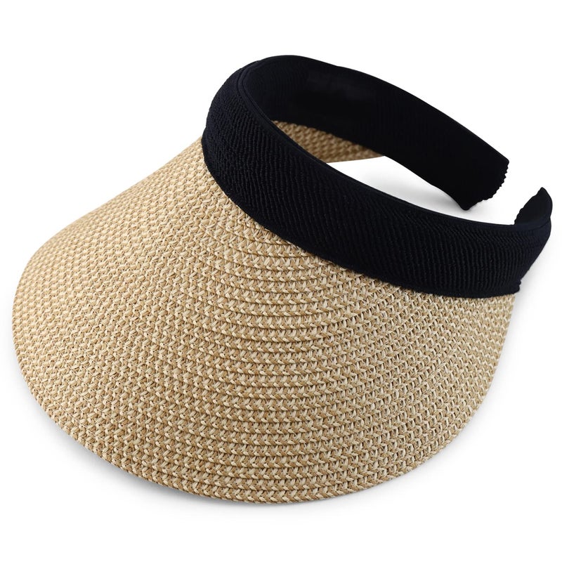 Armycrew Braided 4 Inch Toyo Brim Clip On Visor with Sweatband - Beige Khaki